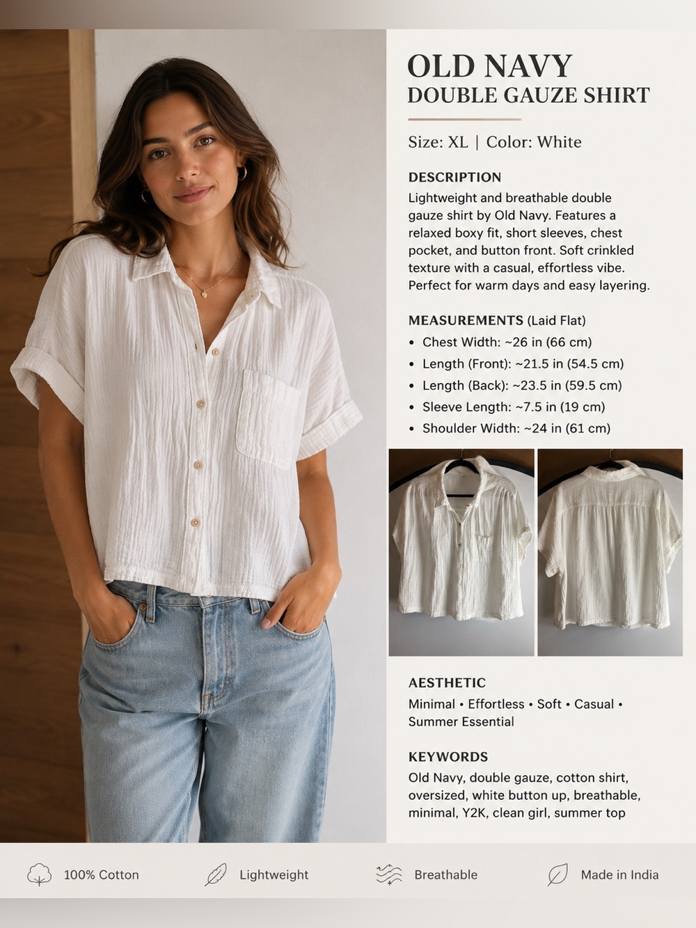 Old Navy White Gauze Button-Up Shirt